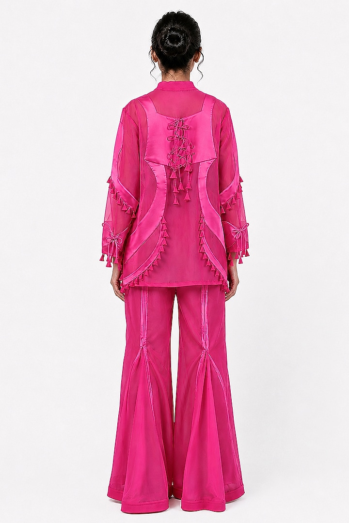 Fuchsia Pink Chanderi & Satin Co-Ord Set by SAIM at Pernia's Pop Up Shop