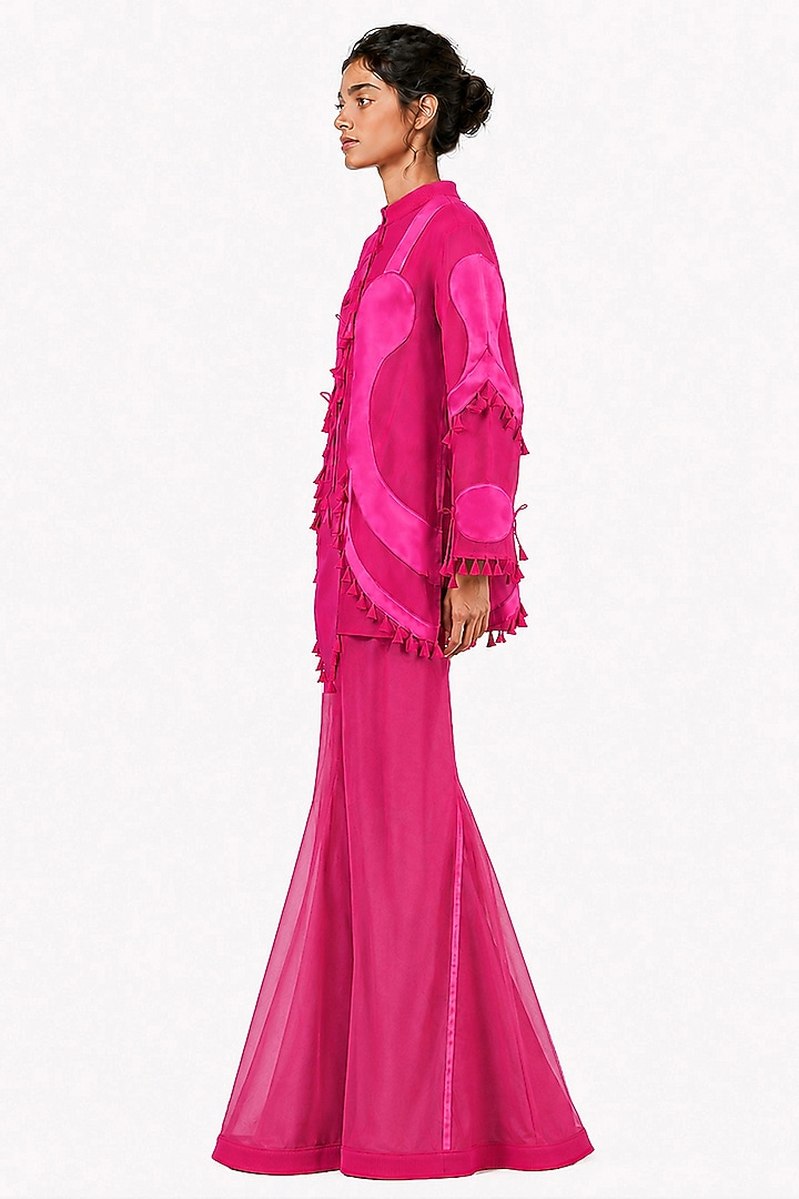 Fuchsia Pink Chanderi & Satin Co-Ord Set by SAIM at Pernia's Pop Up Shop