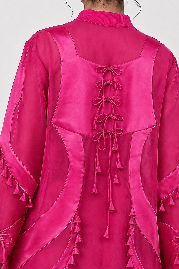 Fuchsia Pink Chanderi & Satin Co-Ord Set by SAIM at Pernia's Pop Up Shop