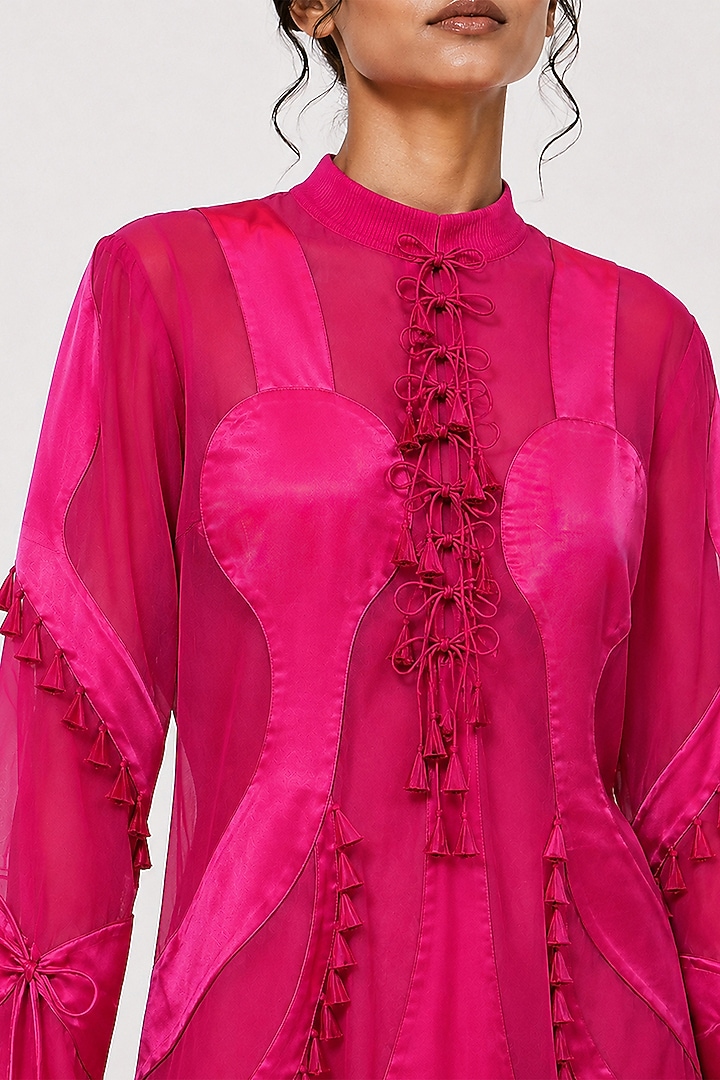 Fuchsia Pink Chanderi & Satin Co-Ord Set by SAIM at Pernia's Pop Up Shop