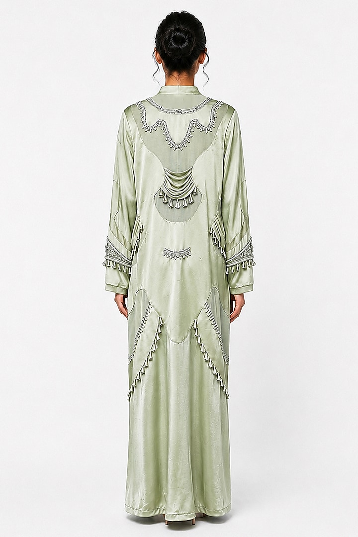 Jade Green Chanderi & Jersey Patchwork Party Wear Dress by SAIM at Pernia's Pop Up Shop