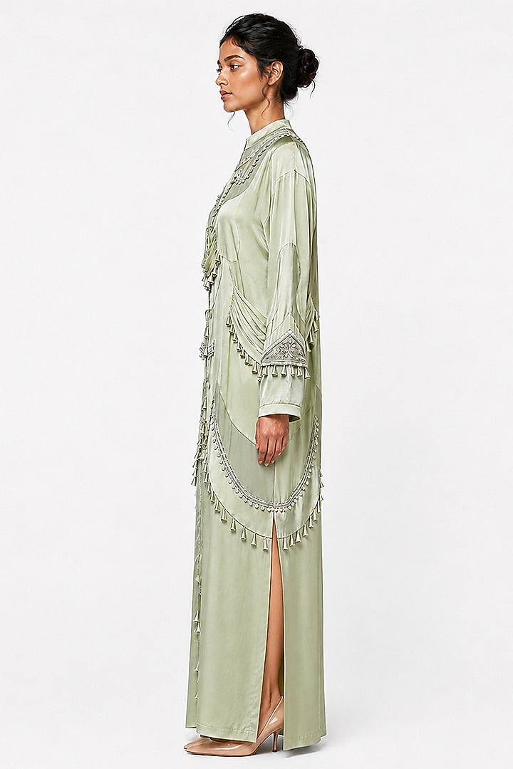 Jade Green Chanderi & Jersey Patchwork Party Wear Dress by SAIM at Pernia's Pop Up Shop