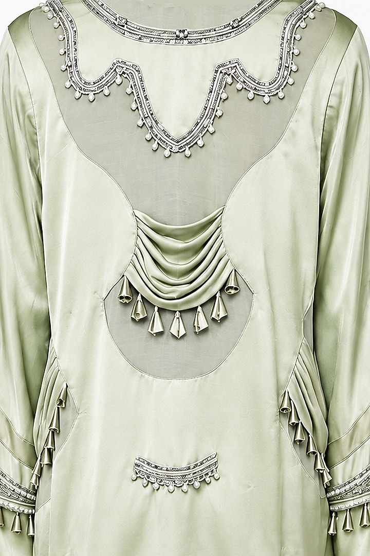 Jade Green Chanderi & Jersey Patchwork Party Wear Dress by SAIM at Pernia's Pop Up Shop