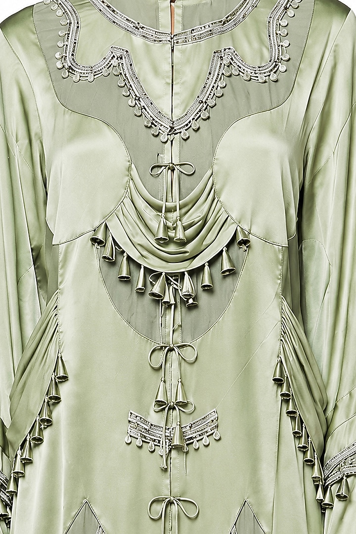 Jade Green Chanderi & Jersey Patchwork Party Wear Dress by SAIM at Pernia's Pop Up Shop