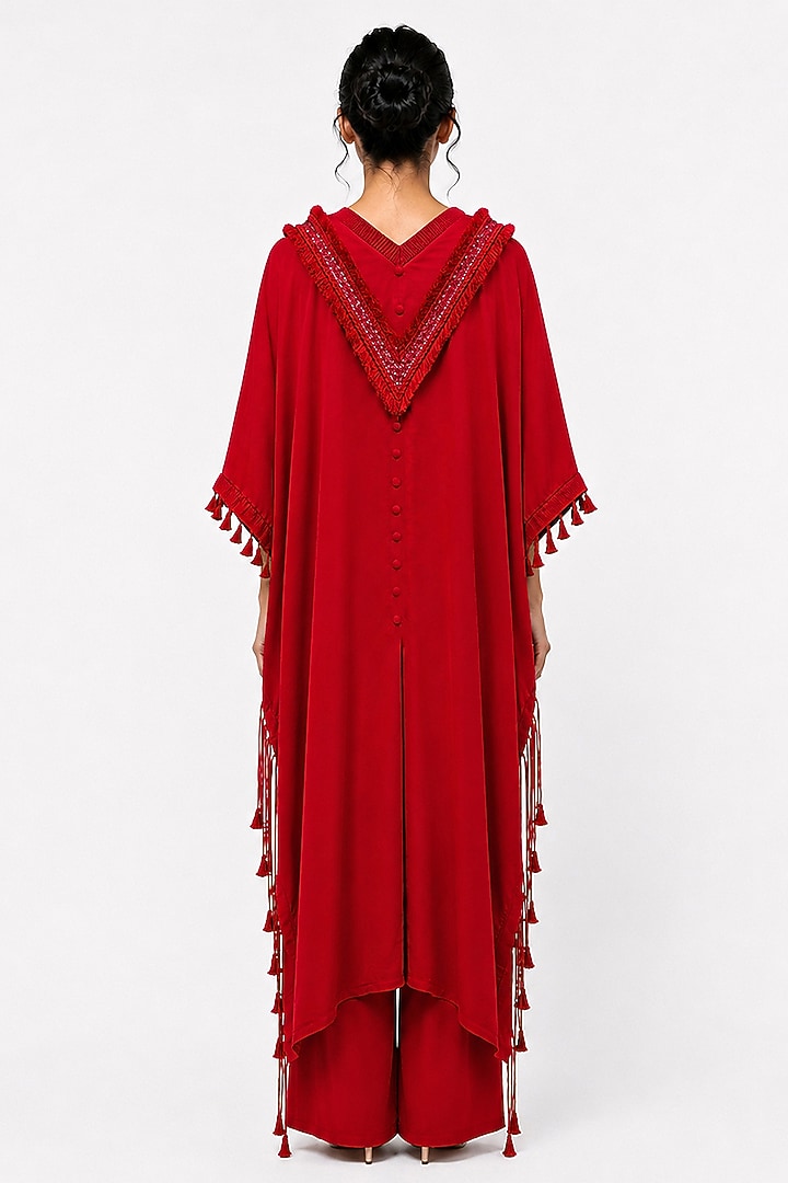 Red Silk Patchwork Cape Set by SAIM at Pernia's Pop Up Shop