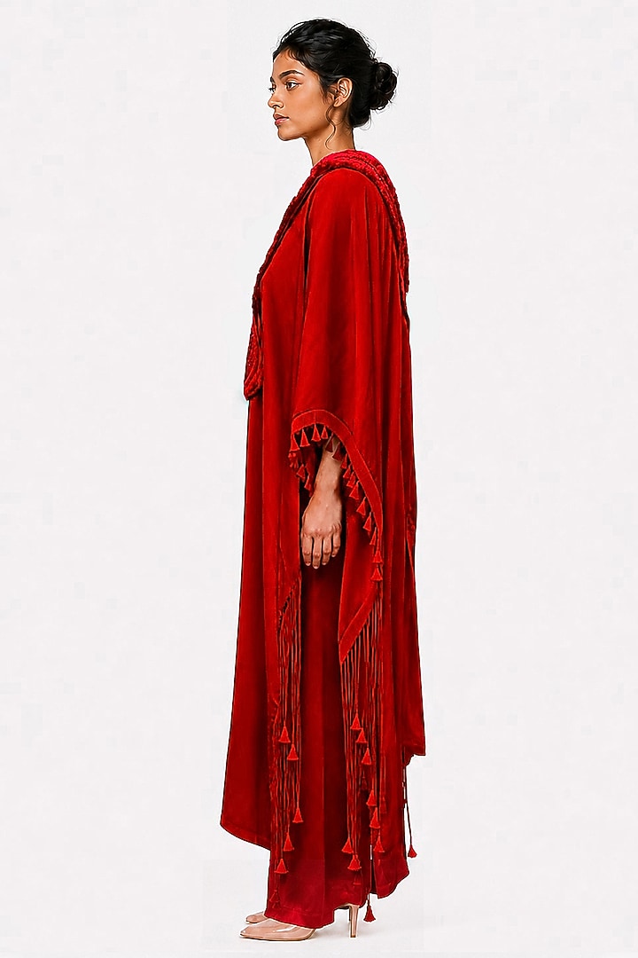 Red Silk Patchwork Cape Set by SAIM at Pernia's Pop Up Shop