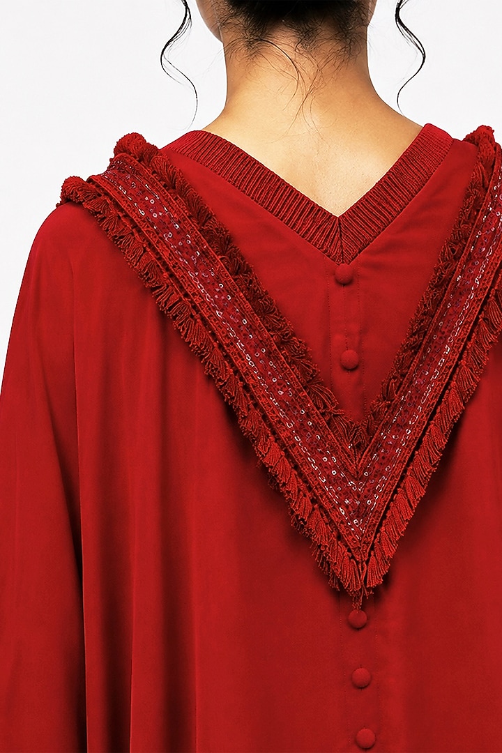 Red Silk Patchwork Cape Set by SAIM at Pernia's Pop Up Shop