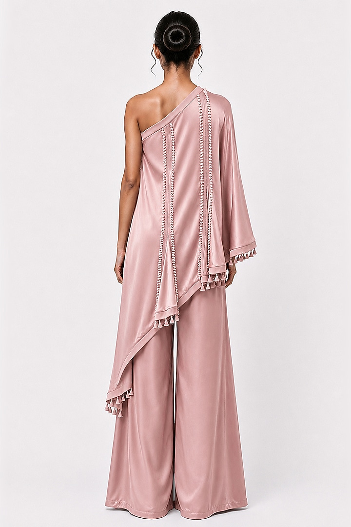 Dusty Pink Silk Textured Pant Set by SAIM at Pernia's Pop Up Shop