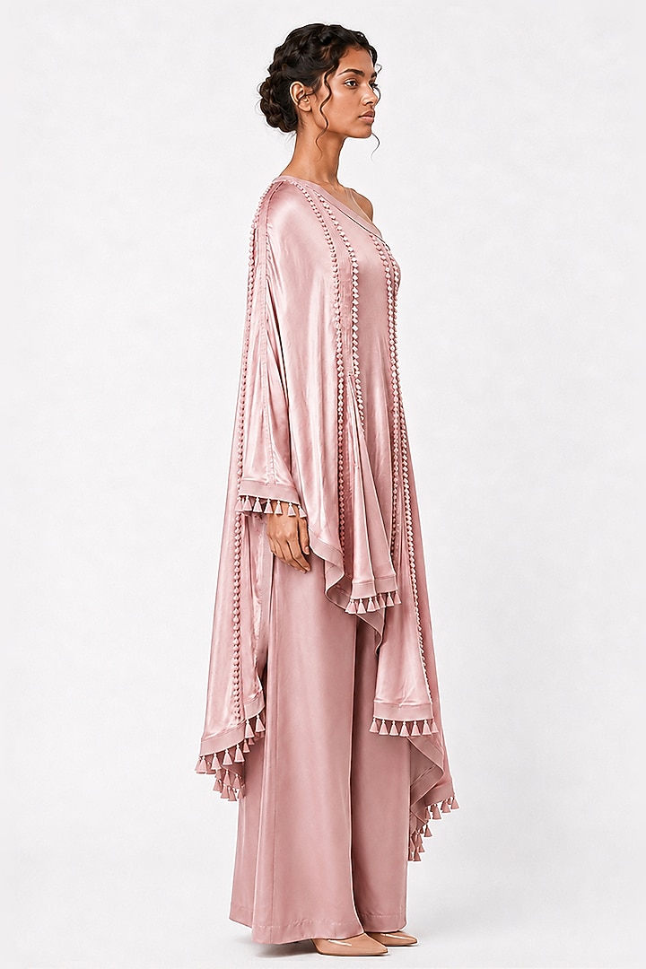 Dusty Pink Silk Textured Pant Set by SAIM at Pernia's Pop Up Shop