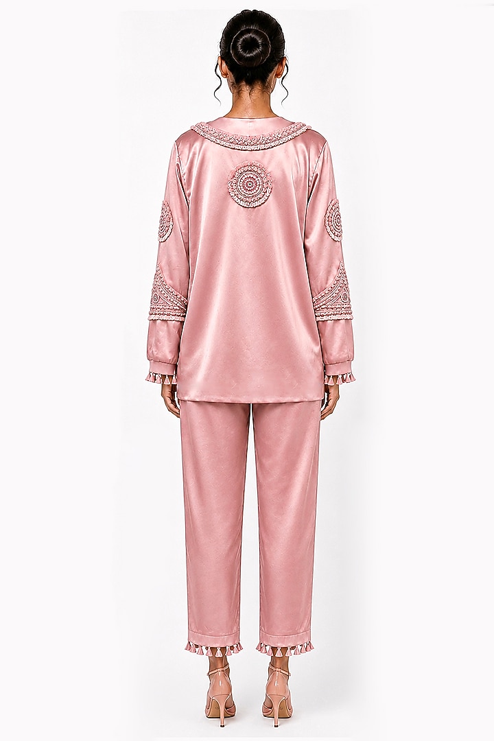 Dusty Pink Satin Pant Set by SAIM at Pernia's Pop Up Shop