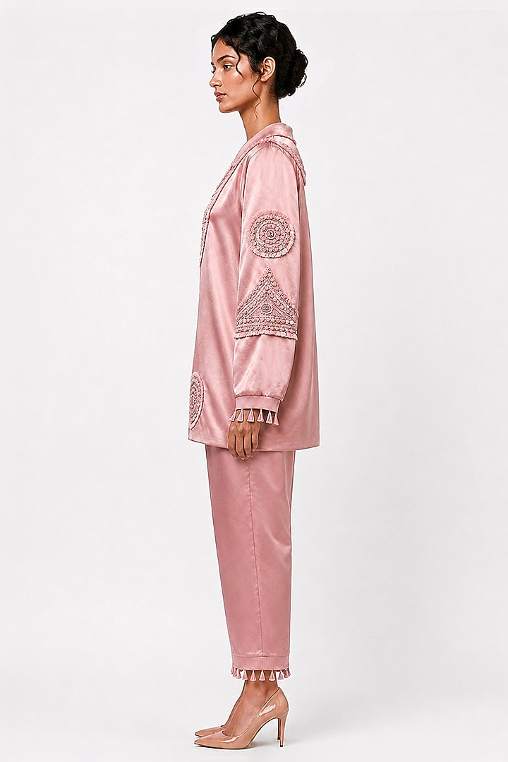 Dusty Pink Satin Pant Set by SAIM at Pernia's Pop Up Shop