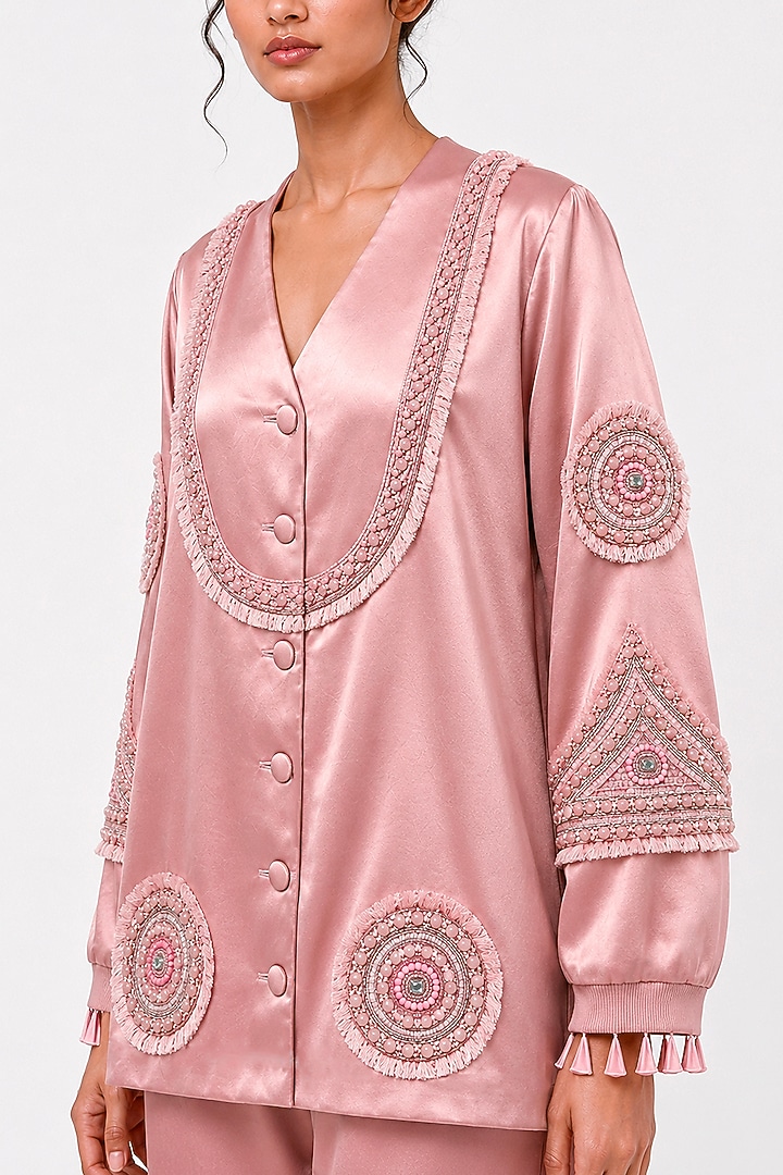 Dusty Pink Satin Pant Set by SAIM at Pernia's Pop Up Shop