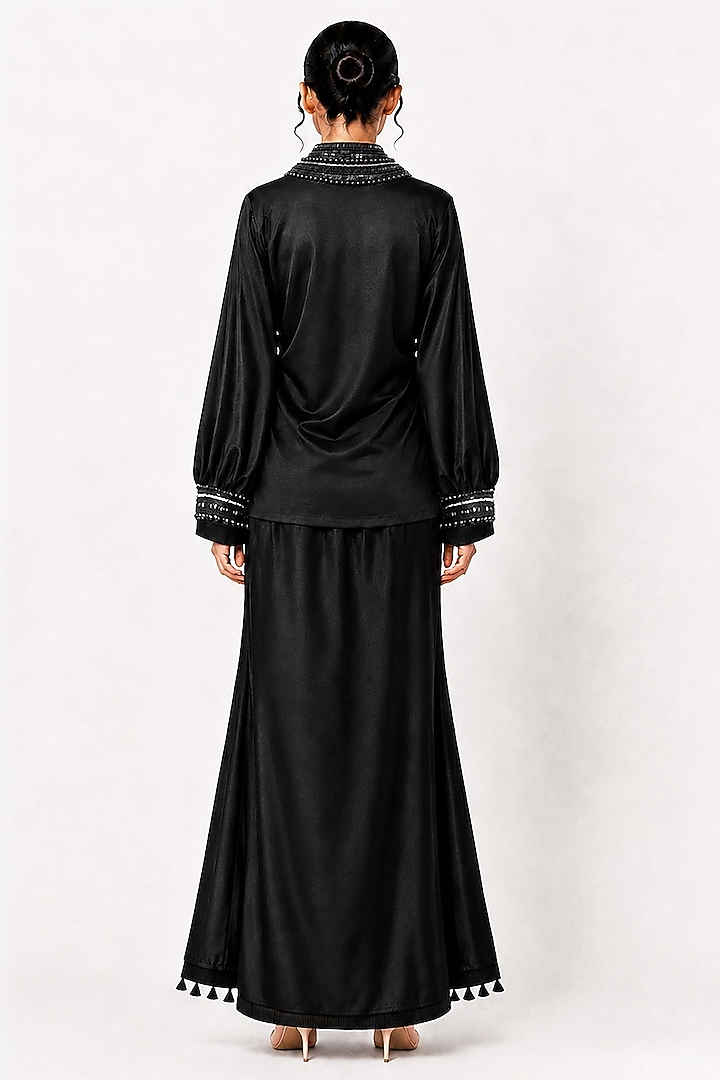 Black Silk Flared Godet Skirt Set by SAIM at Pernia's Pop Up Shop