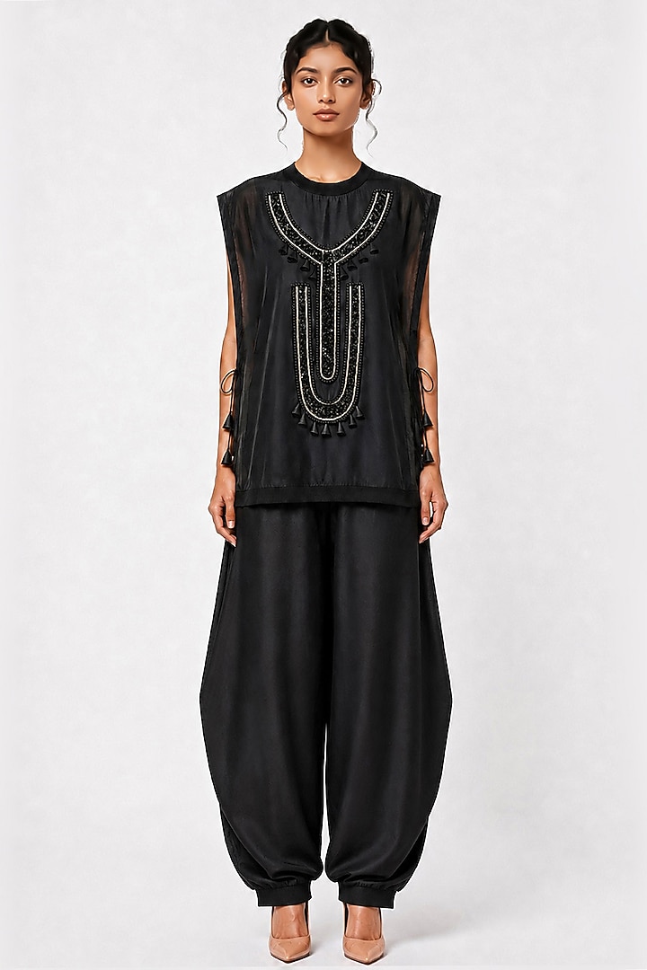 Black Chanderi & Silk Co-Ord Set by SAIM at Pernia's Pop Up Shop