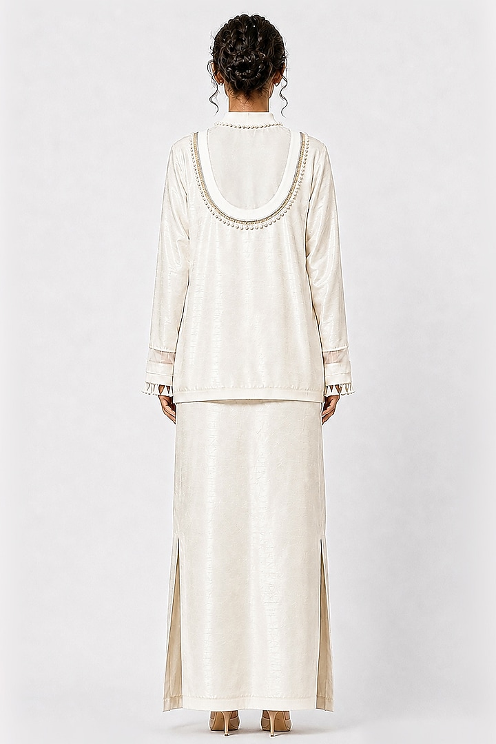 Off-White Silk Draped Skirt Set by SAIM at Pernia's Pop Up Shop