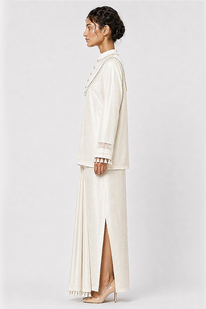 Off-White Silk Draped Skirt Set by SAIM at Pernia's Pop Up Shop