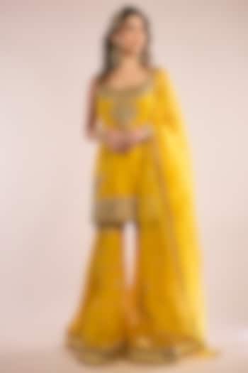 Yellow Chanderi Gota Patti Embroidered Gharara Set by saina kapoor at Pernia's Pop Up Shop
