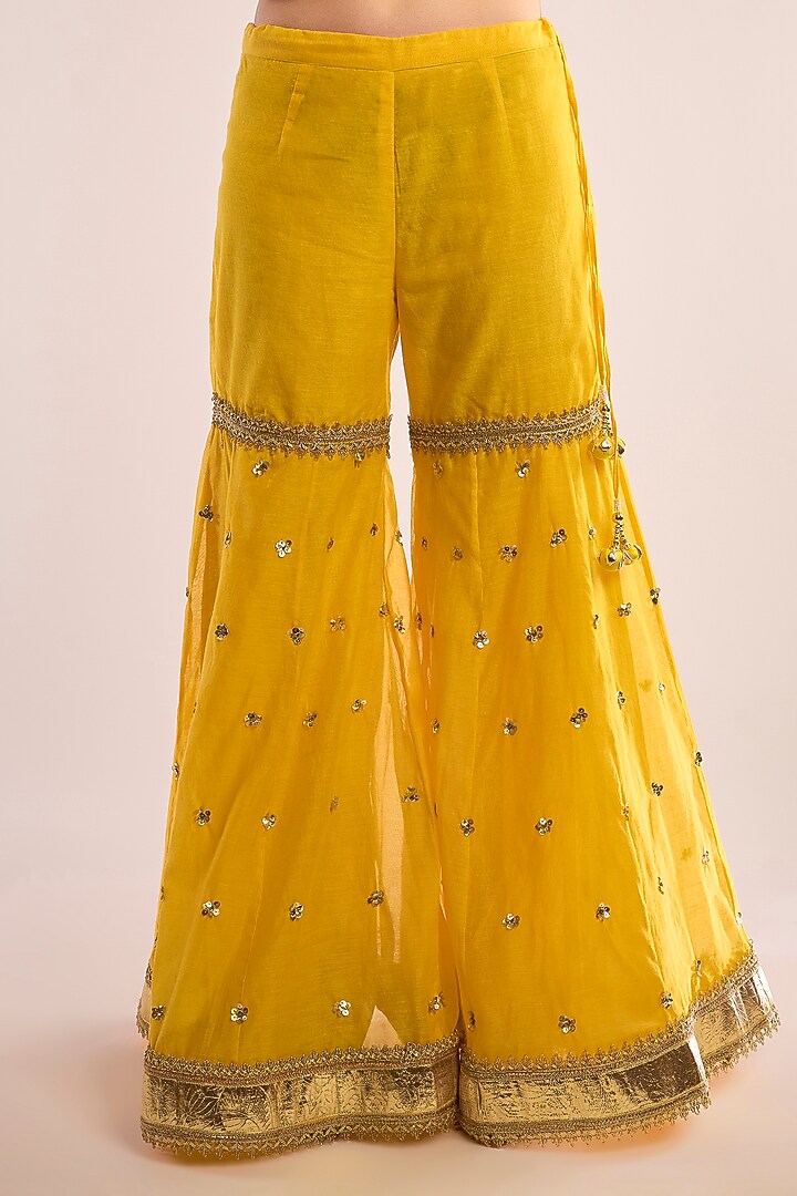 Yellow Chanderi Gota Patti Embroidered Gharara Set by saina kapoor at Pernia's Pop Up Shop