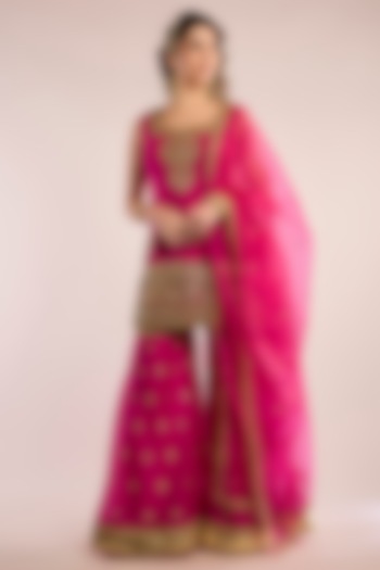 Fuchsia Chanderi Gota Patti Embroidered Gharara Set by saina kapoor at Pernia's Pop Up Shop