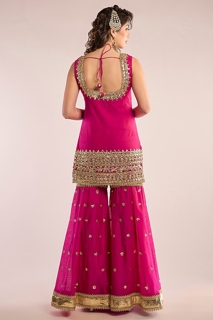 Fuchsia Chanderi Gota Patti Embroidered Gharara Set by saina kapoor at Pernia's Pop Up Shop