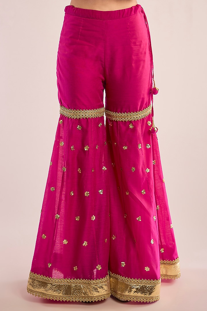 Fuchsia Chanderi Gota Patti Embroidered Gharara Set by saina kapoor at Pernia's Pop Up Shop