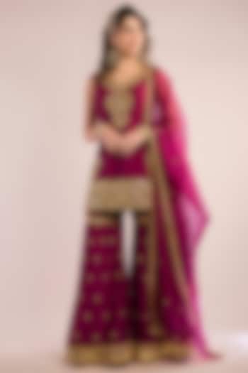 Royal Purple Chanderi Gota Patti Embroidered Gharara Set by saina kapoor at Pernia's Pop Up Shop