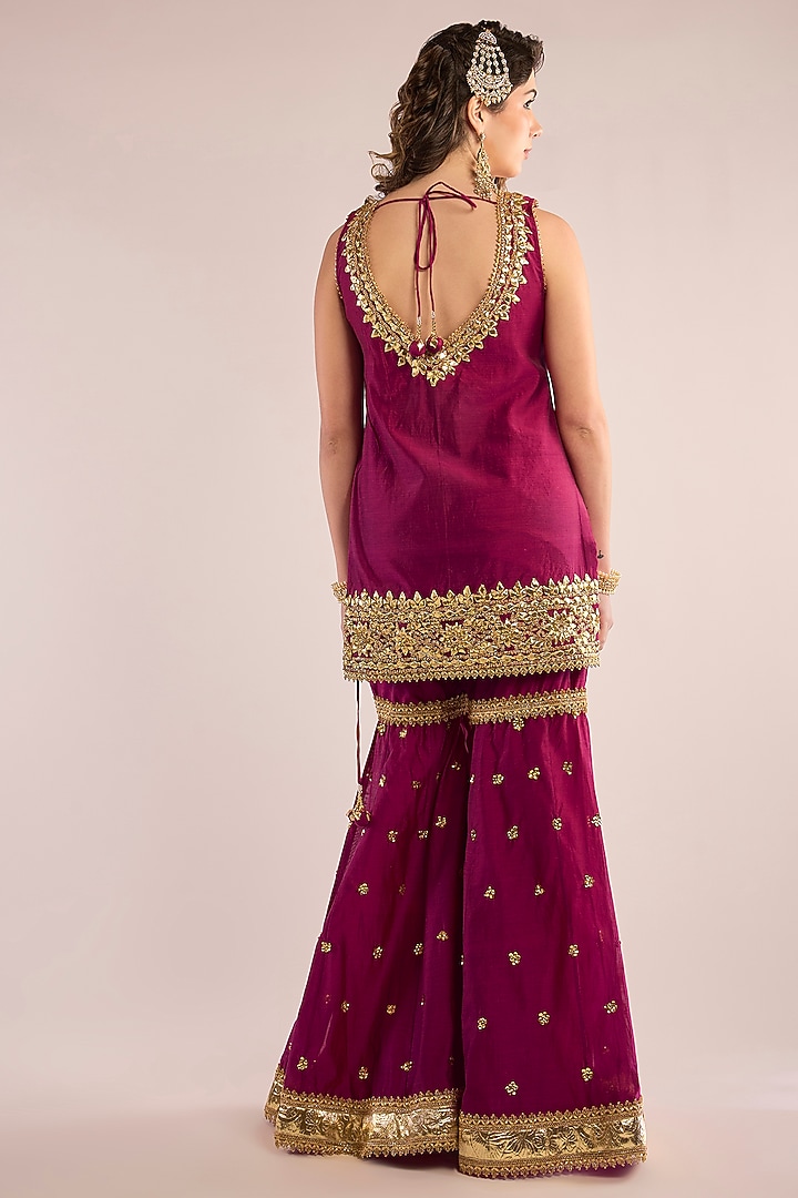 Royal Purple Chanderi Gota Patti Embroidered Gharara Set by saina kapoor at Pernia's Pop Up Shop