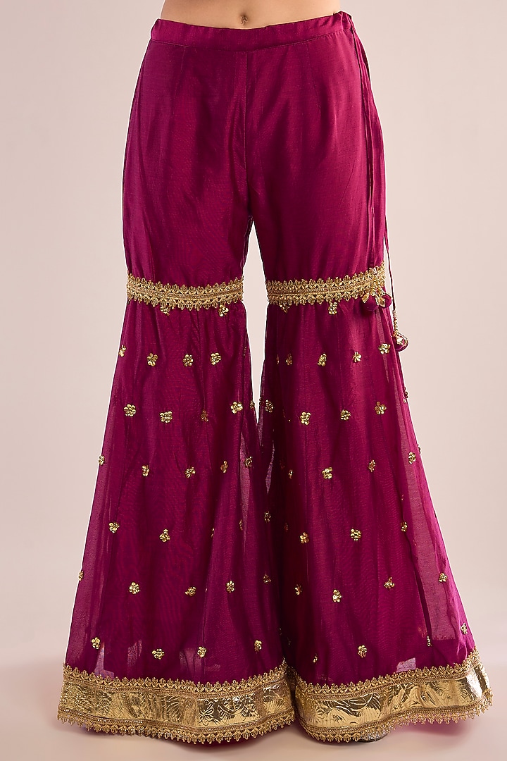 Royal Purple Chanderi Gota Patti Embroidered Gharara Set by saina kapoor at Pernia's Pop Up Shop
