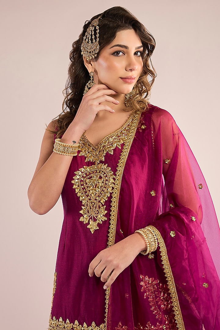 Royal Purple Chanderi Gota Patti Embroidered Gharara Set by saina kapoor at Pernia's Pop Up Shop