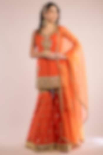 Orange Chanderi Gota Patti Embroidered Gharara Set by saina kapoor at Pernia's Pop Up Shop