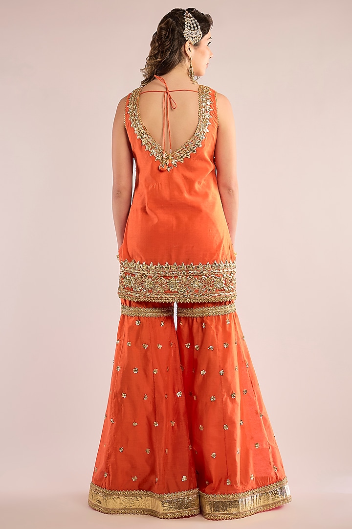 Orange Chanderi Gota Patti Embroidered Gharara Set by saina kapoor at Pernia's Pop Up Shop