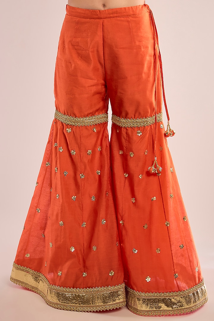 Orange Chanderi Gota Patti Embroidered Gharara Set by saina kapoor at Pernia's Pop Up Shop