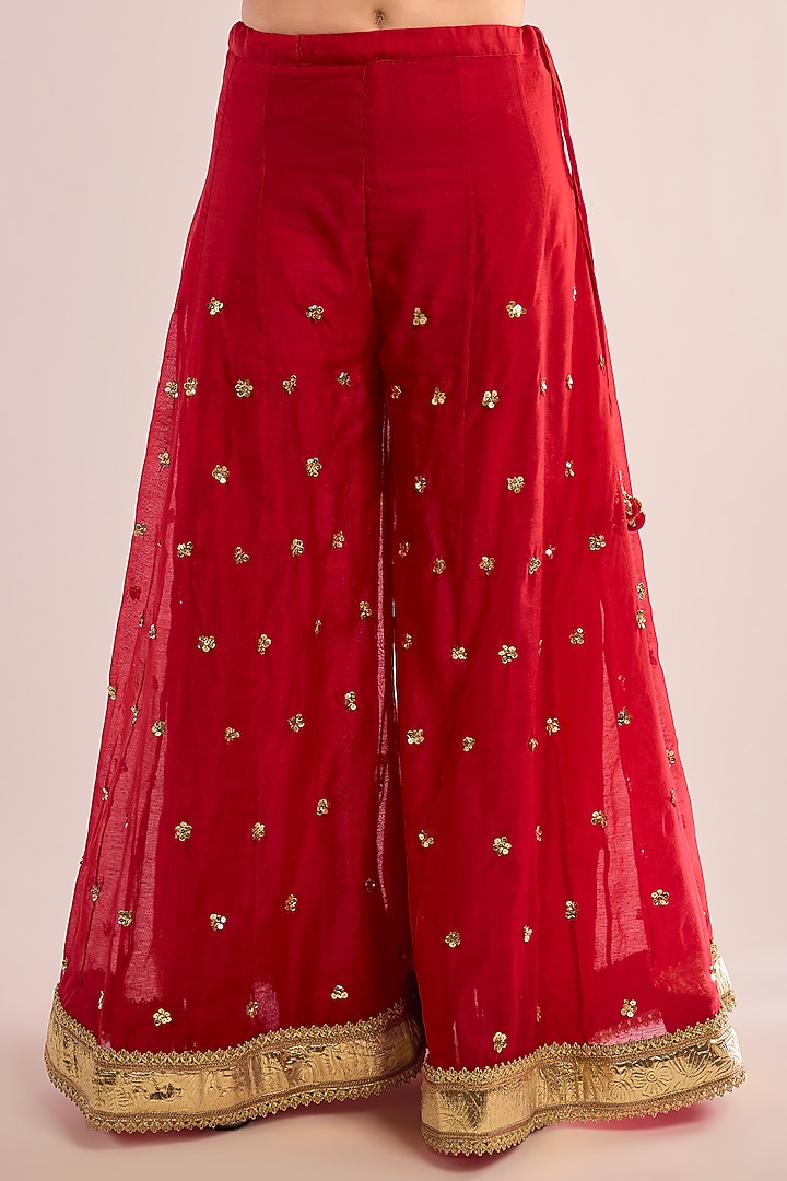 Red Chanderi Gota Patti Embroidered Party Wear Sharara Set by saina kapoor at Pernia's Pop Up Shop