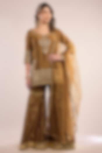 Gold Chanderi Gota Patti Embroidered Gharara Set by saina kapoor at Pernia's Pop Up Shop