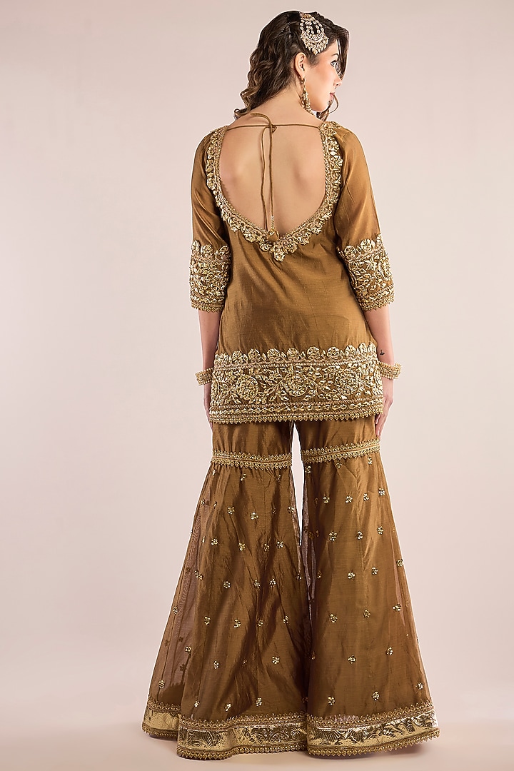 Gold Chanderi Gota Patti Embroidered Gharara Set by saina kapoor at Pernia's Pop Up Shop