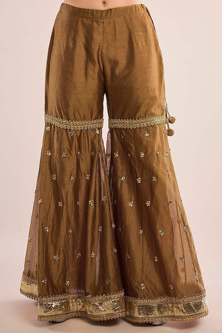 Gold Chanderi Gota Patti Embroidered Gharara Set by saina kapoor at Pernia's Pop Up Shop