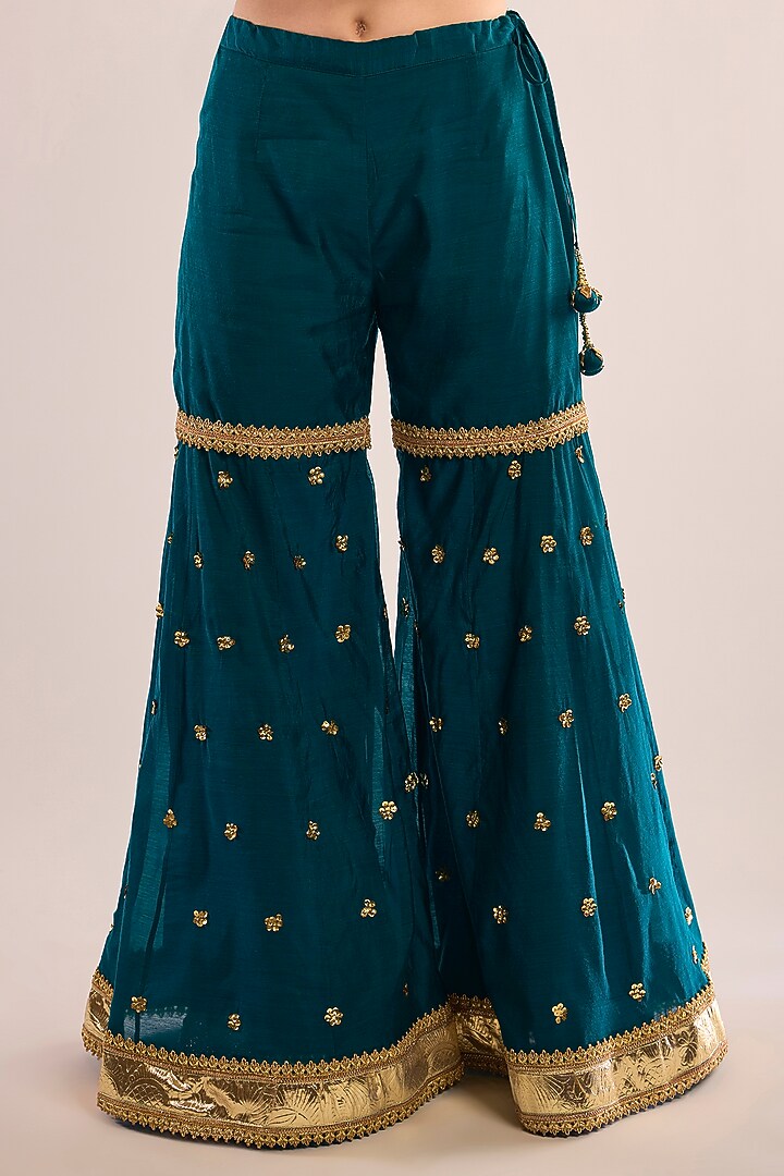 Turquoise Chanderi Gota Patti Embroidered Gharara Set by saina kapoor at Pernia's Pop Up Shop