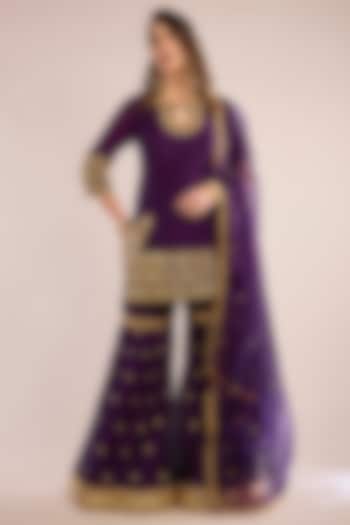 Purple Chanderi Gota Patti Embroidered Gharara Set by saina kapoor at Pernia's Pop Up Shop
