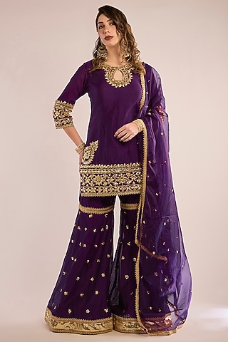 Purple Chanderi Gota Patti Embroidered Gharara Set by saina kapoor