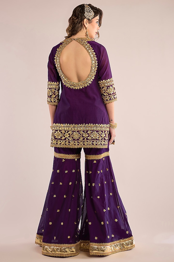 Purple Chanderi Gota Patti Embroidered Gharara Set by saina kapoor at Pernia's Pop Up Shop