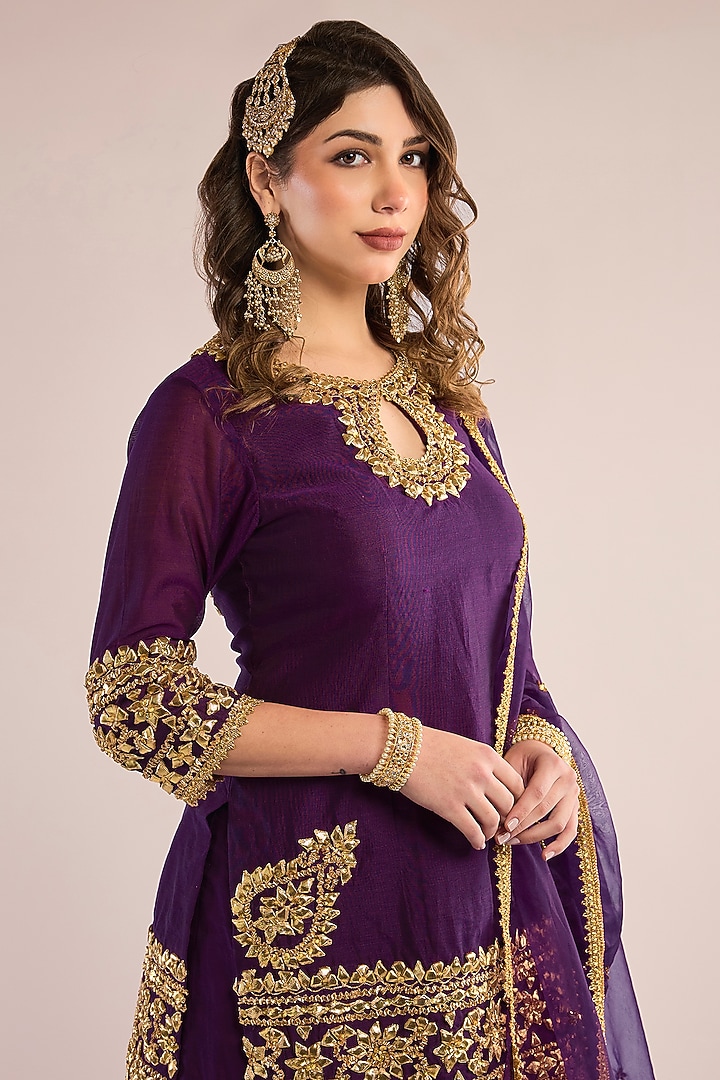 Purple Chanderi Gota Patti Embroidered Gharara Set by saina kapoor at Pernia's Pop Up Shop