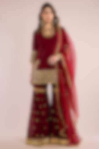 Maroon Chanderi Gota Patti Embroidered Gharara Set by saina kapoor at Pernia's Pop Up Shop