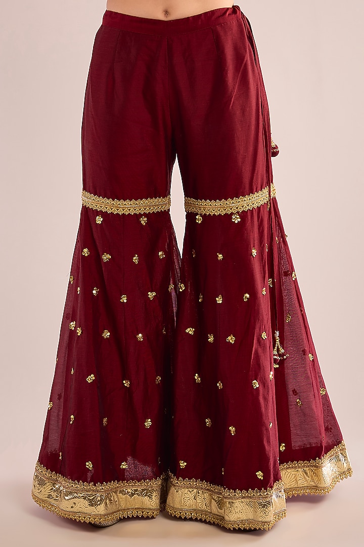 Maroon Chanderi Gota Patti Embroidered Gharara Set by saina kapoor at Pernia's Pop Up Shop