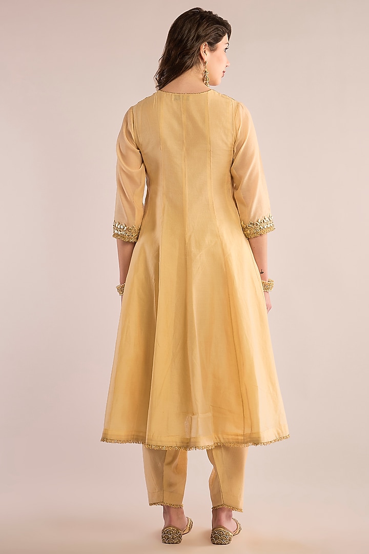 Beige Chanderi Gota Patti Embroidered Party Wear Anarkali Set by saina kapoor at Pernia's Pop Up Shop