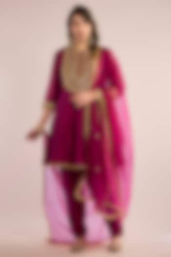 Royal Purple Chanderi Gota Patti Embroidered Party Wear Anarkali Set by saina kapoor at Pernia's Pop Up Shop