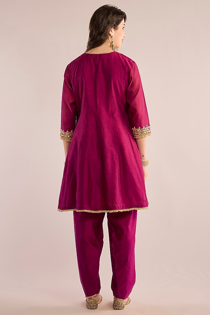 Royal Purple Chanderi Gota Patti Embroidered Party Wear Anarkali Set by saina kapoor at Pernia's Pop Up Shop