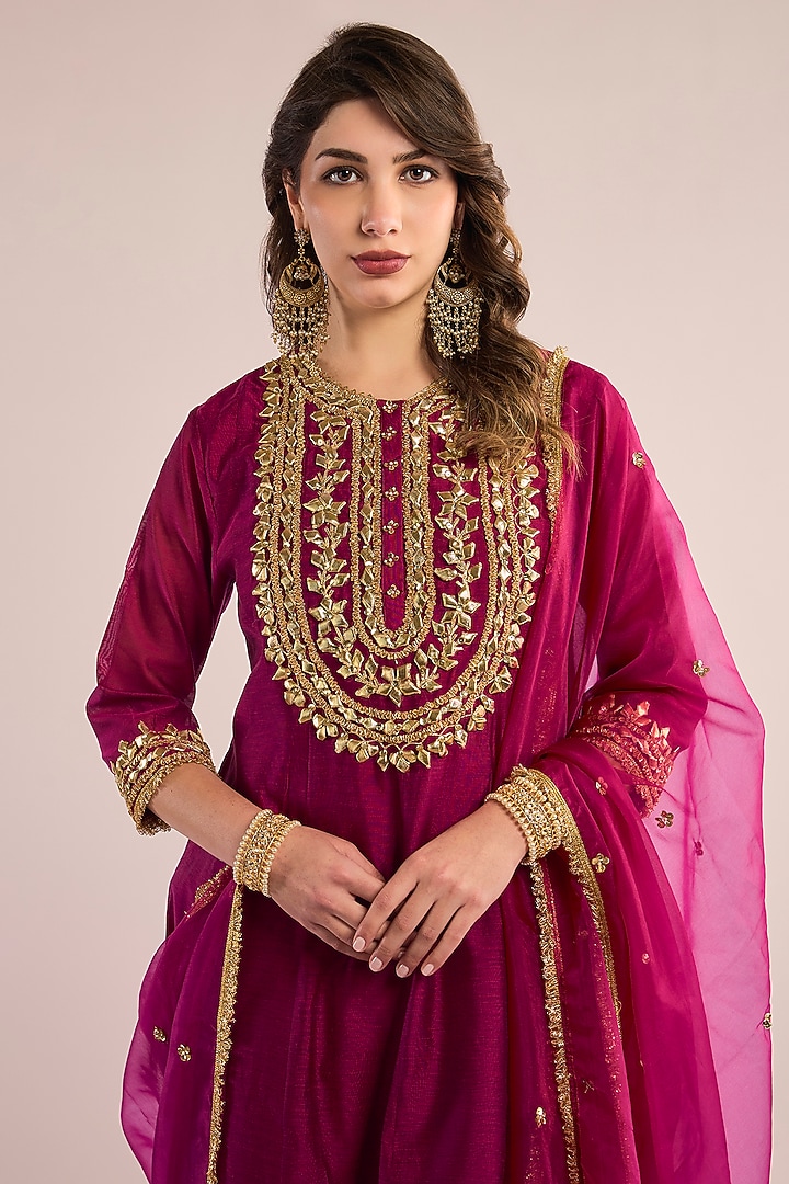 Royal Purple Chanderi Gota Patti Embroidered Party Wear Anarkali Set by saina kapoor at Pernia's Pop Up Shop