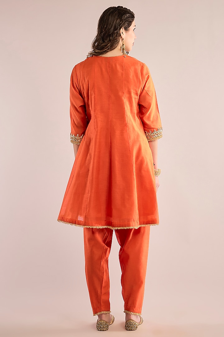 Orange Chanderi Gota Patti Embroidered Party Wear Anarkali Set by saina kapoor at Pernia's Pop Up Shop