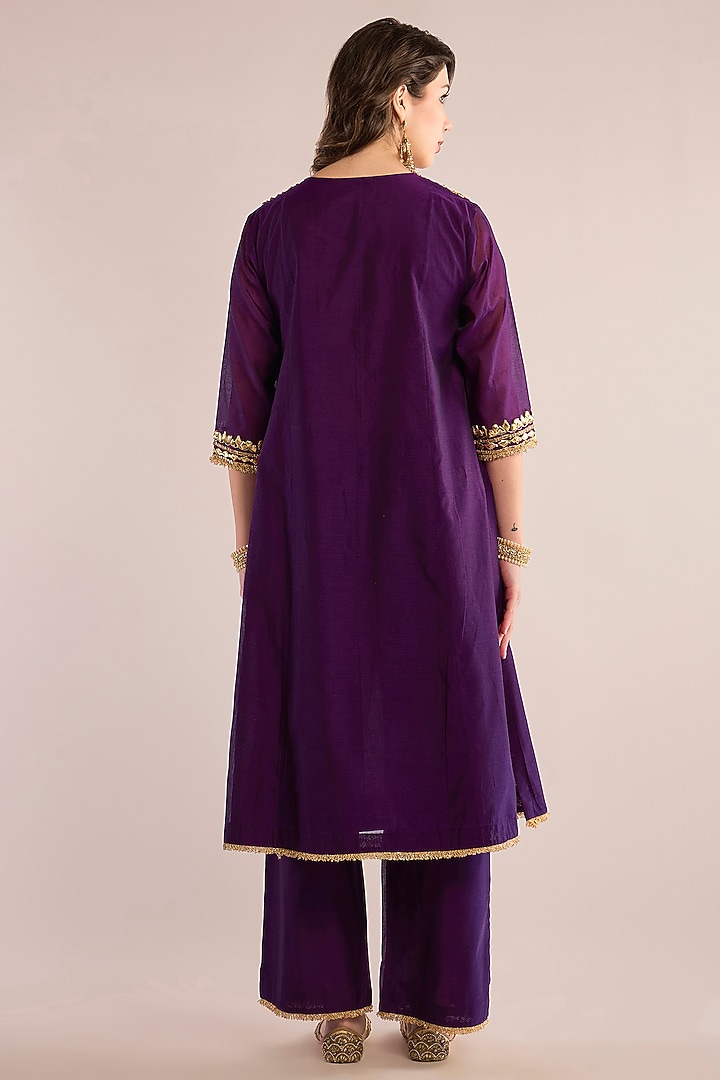 Purple Chanderi Gota Patti Embroidered A-Line Kurta Set by saina kapoor at Pernia's Pop Up Shop