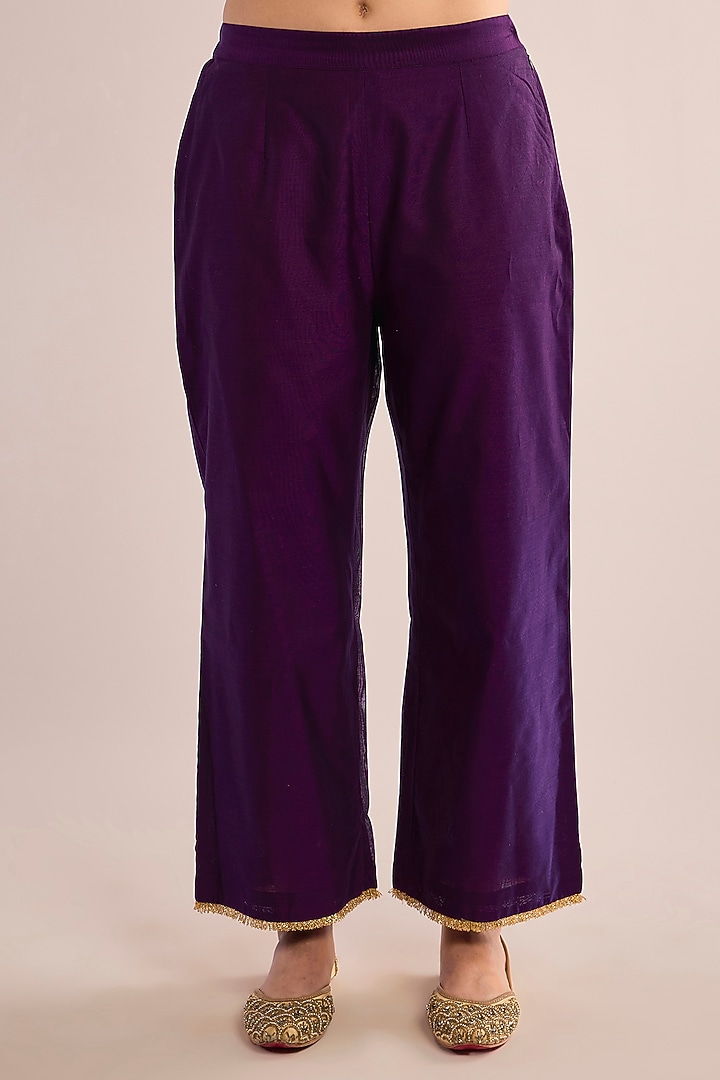 Purple Chanderi Gota Patti Embroidered A-Line Kurta Set by saina kapoor at Pernia's Pop Up Shop